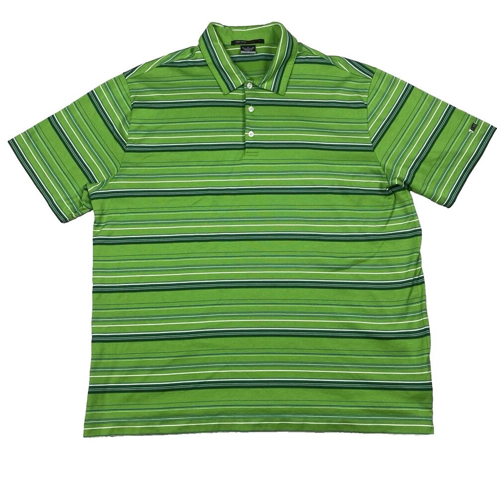 Nike Tiger Woods Polo Golf Shirt Mens XL Dri Fit Wicking 401420-328 Green Stripe